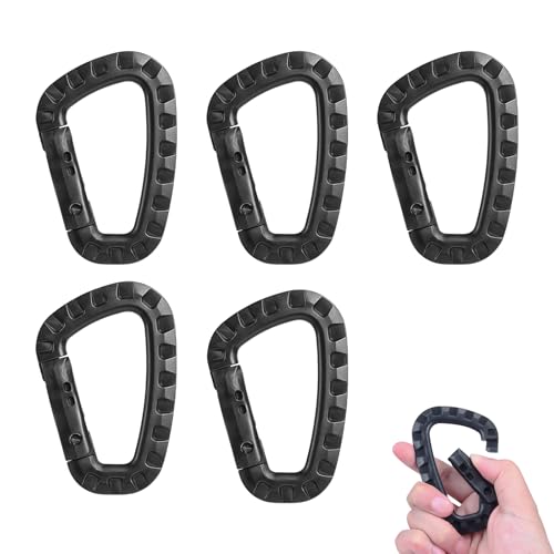5 PCS Mosqueton Tactico, Mosqueton Negro, Llavero con Mosquetón en Forma de D, Fabricado en Plástico de Alta Resistencia, Ideal para Mochilas, Accesorios de Escalada al Aire Libre