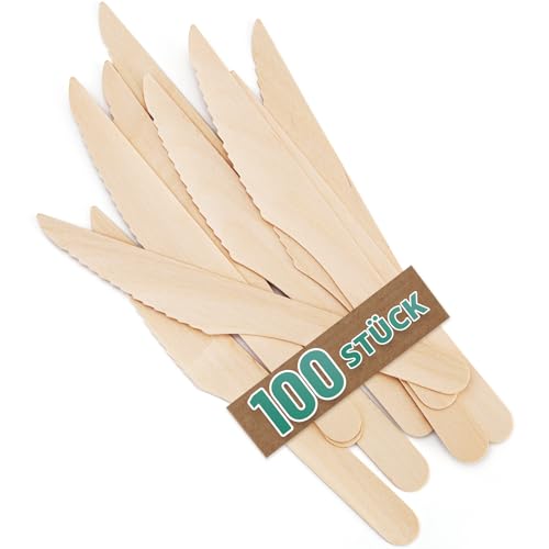 HOMELYN Messer 16 cm 100 Stück Einweg I Einwegbesteck aus Birkenholz I kompostierbar, unbehandelt & lebensmittelecht I Einwegmesser Besteck to go, für Feste & Parties