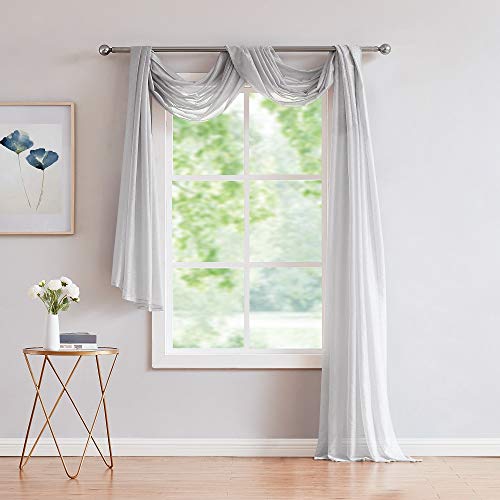 WARM HOME DESIGNS Standard 54" (Width) x 144" (Length) Sheer Gray Silver Window Scarf. All Premium Valance Scarves are Great for Any Window, Bed, Wall or Other DIY Project. K Silver 144"