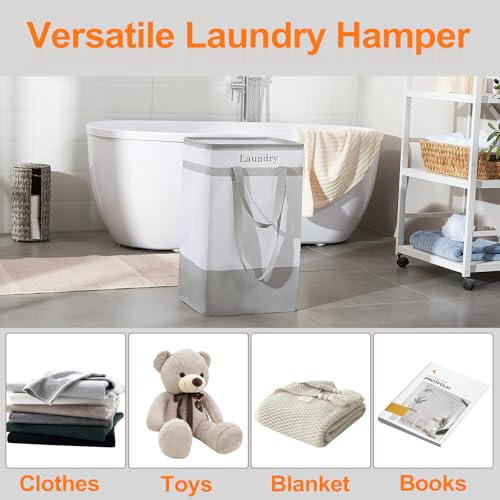 FairyHaus Laundry Basket 78L, 2Pack Laundry Hamper with Easy Carry Handles, Collapsible Laundry Baskets Hampers for Bathroom Clothes Storage Grey - image 4