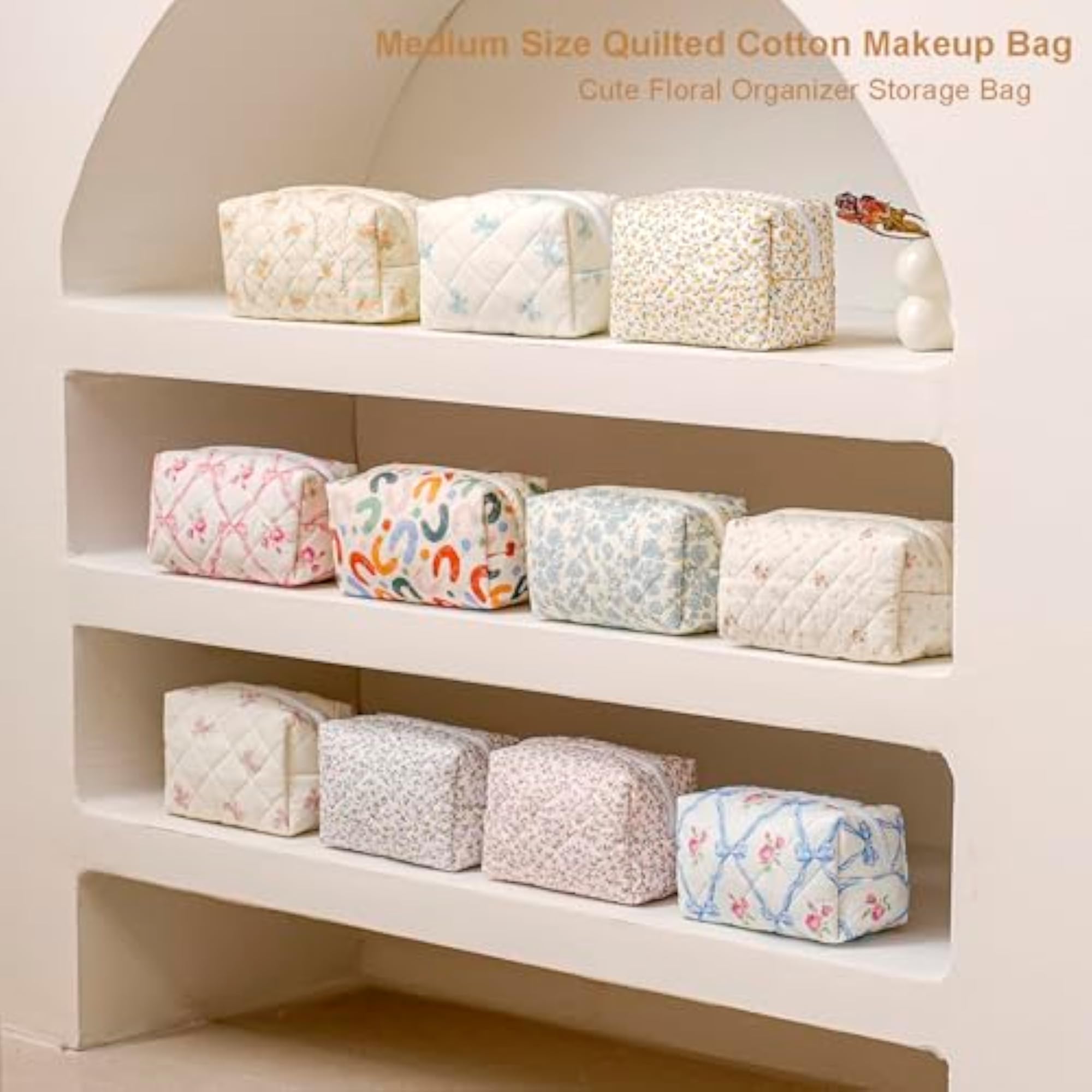 Small Quilted Floral Makeup Bag, Travel Toiletry Pouch
