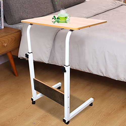 Mesa auxiliar con ruedas para el sofá, altura regulable, mesa de café, mesa de salón, de metal y madera Cover