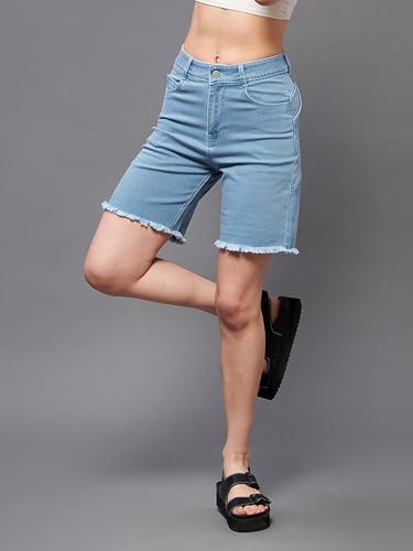 Image of Miss Chase Women's Relaxed Fit Mid Rise Highly Distressed Regular-Length Denim Shorts