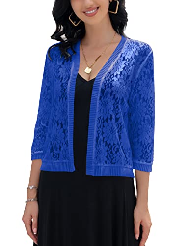 Image of FindThy Women's Floral Lace Shrug Cardigan 3 /4 Sleeve Crochet Bolero Jacket