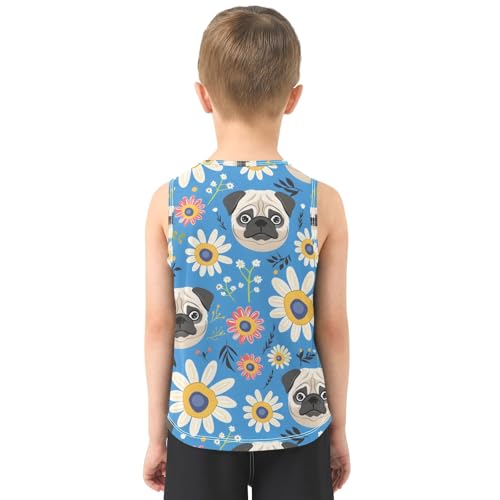 Boys' Tank Top Shirt Pug Flowers Pattern Sleeveless T-Shirts3