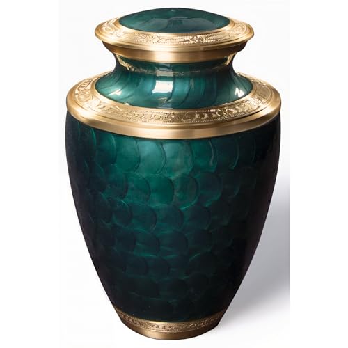 Image of Cremation Urn for Human Ashes - Adult Brass Urn for Men or Women up to 200lbs - Handcrafted Memorial Burial Container - Suitable for Funeral or Display