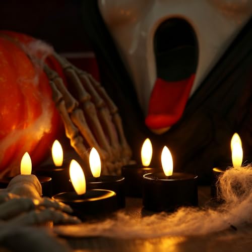 Image of QIDEA Halloween LED Black Tea Lights for Pumpkin Christmas Decor 12 Sets