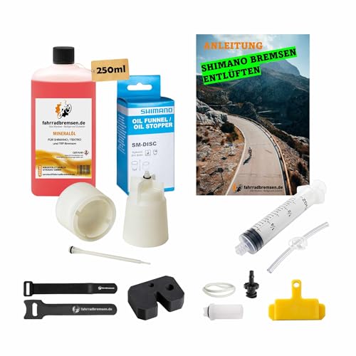 Entlüftungskit XL für alle Shimano Scheibenbremsen inkl. 250ml Bremsflüssigkeit Entlüftungsset für Shimano Deore, Ultegra, Dura-Ace, GRX, SLX, Alivio, Acera, Altus, Tourney, Nexus, Alfine, Metrea uvm