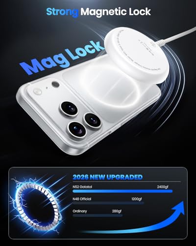 Image of Magnetic Wireless Charger, 5FT Qi2 25W Fast Charging Pad Compatible with MagSafe for iPhone Air /17e /17 /16 /15 /14 /13 /12 /Pro /Pro Max Series & AirPods 4 /3 /2 /Pro & More (MatteWhite)