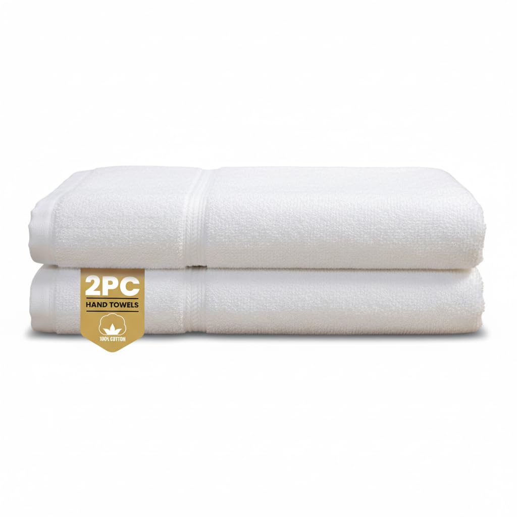Rapport Home 2-Pack Eden Weave Hand Towels | 50x85cm 100% Cotton 500GSM | Absorbent & Soft Bathroom Towel Set | Oeko-Tex Certified | White