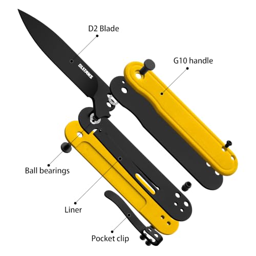 Image of OLITANS G040 Pocket Knife, 2.75'' D2 Steel Blade G10 handle, Small EDC Knife with Pocket Clip for Men Women, 2.1oz (Yellow)