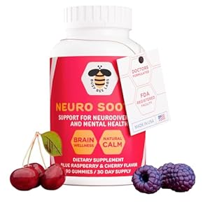 Neuro Soothe, Support for Neurodiversity and Mental Health, Helps with Brain Wellness and Natural Calm, Blue Rasberry and Cherry Flavor 90 Gummies, 30 Day Supply