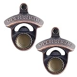 HAIICEN Vintage Wall Mount Beer Bottle Opener with Magnets Copper, Stainless Magnetic Screw on Beer Cap Opener Rustic for Table (Pack of 2)