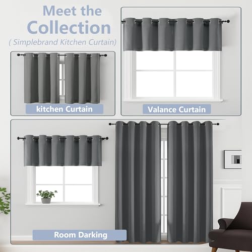 Image of Simplebrand Light Grey Kitchen Valances for Windows 18 Inches Long 2 Pack, Room Darkening Window Valances for Living Room, Grommet Short Straight Drape Kitchen Curtains for Bedroom Kids Room, 40Wx18L