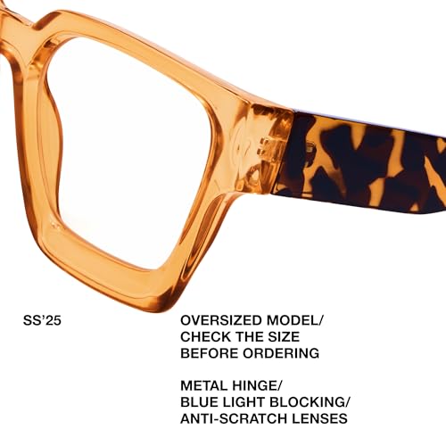 Image of livho Oversized Eyewear Frame for Woman and Men - Rectangle Fashion Glasses for Computer, Chic Preppy Frame