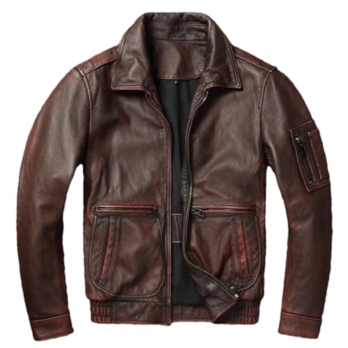 Abrigo De Cuero Genuino 100% De Piel De Vaca Para Hombre Chaqueta De Cuero Con Solapa Natural Delgada Vintage Para Motociclista Y Moto Brown XL