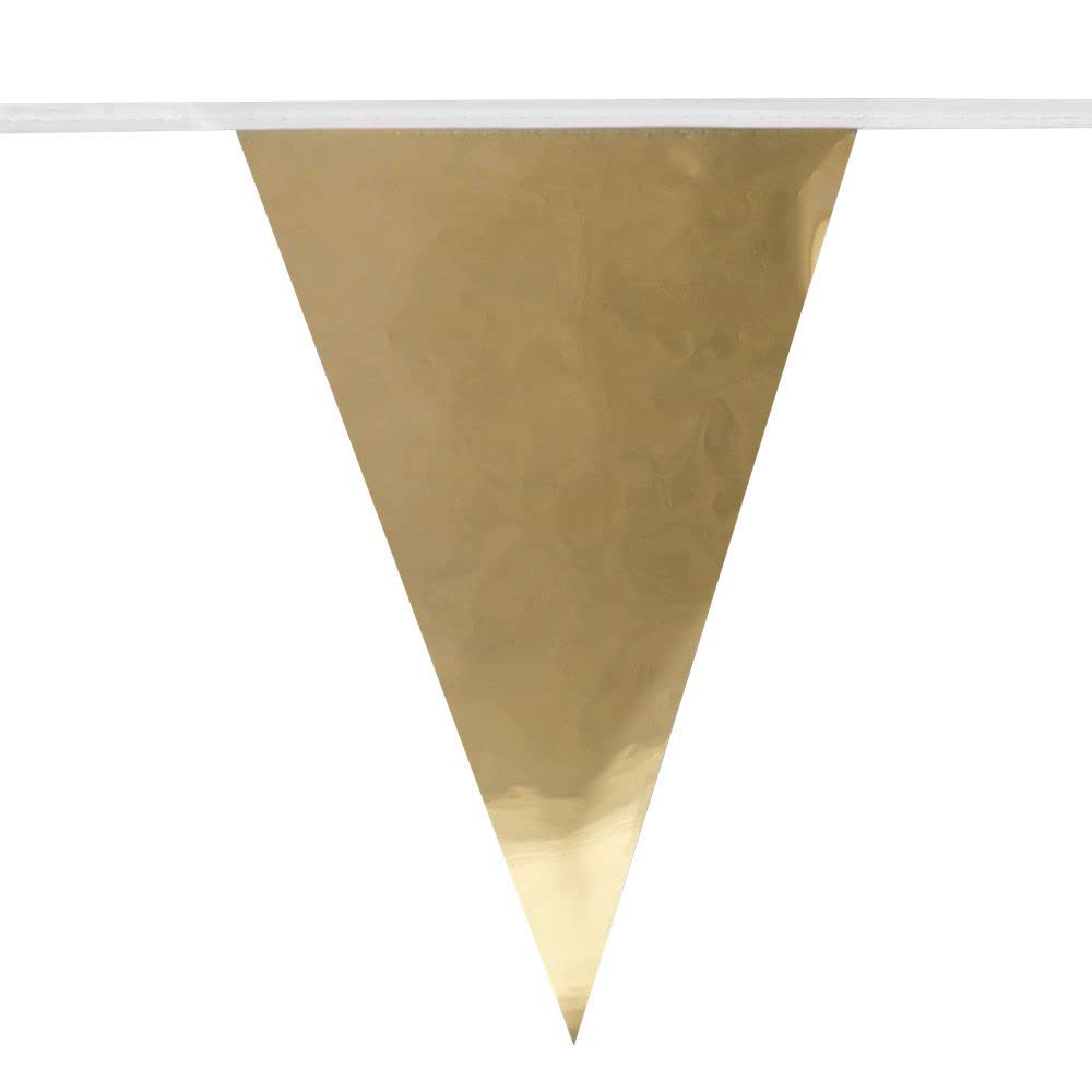 Boland 74700 Mini-Wimpelkette Metallic – 3 M Fahnenkette In Gold, Girlande Für Geburtstag, Hochzeit, Karneval & Mottoparty