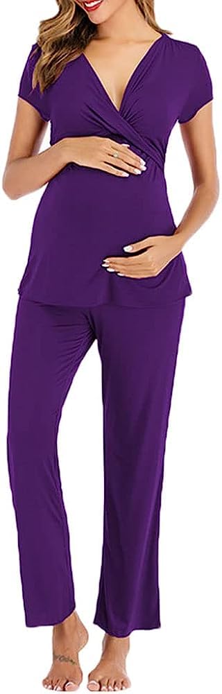 Umstandspyjama-Set Damen Langarm Nachtwäsche Stillen Stillnachtwäsche PJ Set Loungewear Schwangerschaft für Krankenhaus Zuhause
