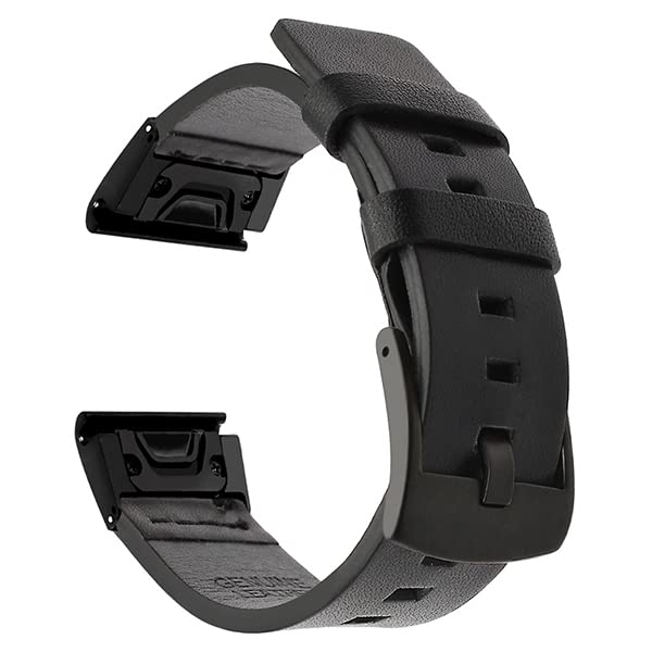 KAVJU 22/26mm Official Leather Watchbands For Garmin Fenix 7X 7 6 6X Pro 5 5X Plus 935 945 Smartwatch Band QuickFit Bracelet Strap (Color : Black, Size : 26mm For Fenix 5X 5XPlus)