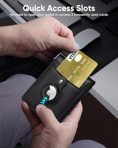 Miroddi Airtag Wallet for Men, Slim Leather Mens Wallet with Airtag Holder, 10 Cards High Capacity Men's Wallet with Cash Slot, ID Window, RFID Blocking Card Holder Wallet with Gift Box, Black3