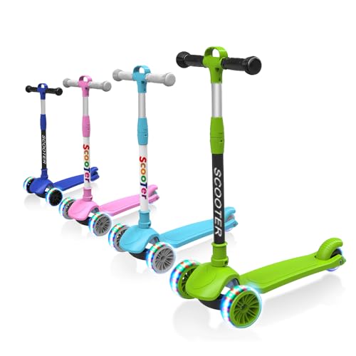 Kick Scooter for Kids Ages 3-8, LED Light 3-Wheels,4 Adjustable Height Foldable Scooter,Outdoor Activities for Toddlers Boys Girls