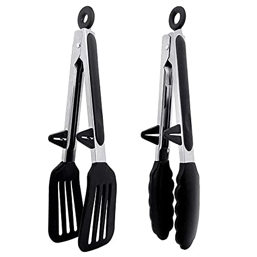 Kitchen Silicone Tongs Set of 2 - 9 Inch Non-Slip Locking BBQ & Serving Tongs with Stainless Steel Handle - Image 3