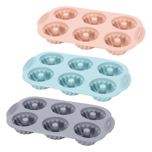 Surakey 3Pcs Mini Bundt Cake Pans 6-Cavity Silicone Fluted Tube Cake Mould Non Stick Silicone Baking Molds for Cupcake Donuts Muffin Cornbread Brownie Jellies Bakeware Cup Molds Cheesecake Pans