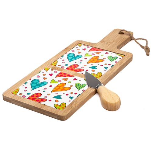 Ingrosso e Risparmio Bomboniera Matrimonio 1 pz Sottopentola Tagliere in Legno Bamboo e Doppia Mattonella in Ceramica Quadrata Fantasia Cuori Colorati Idea Regalo Anniversario Accessori Cucina Stile