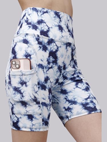 Image of Women's Polyester Stretchable Gym Shorts with Side Pockets High Waist Slim Fit Above Knee Length Activewear Tights Gym Fitness Cycling Running Yoga Shorts for Women