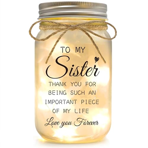 YOISTREVISK Valentines Day Sister Gifts - Mason Jar Night Lights with Warm Lights for Sisters,...