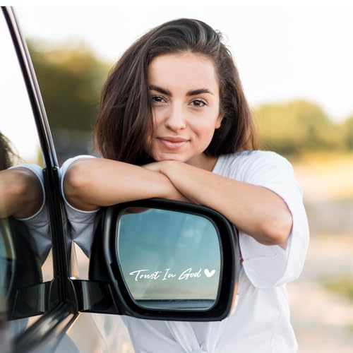 Image of 3X Trust in God Rear View Mirror Sticker, Rearview Mirror Decal with Heart Car Window Decals Self Affirmations Car Mirror Stickers for Women Water Bottle Laptop Accessories Gifts(White)