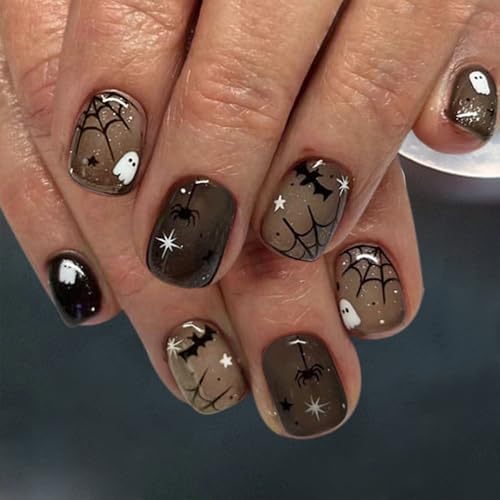 Evadollina Halloween Nägel, 24 peças Geist Press on Nails, Halloween Nails, unhas autocolantes, unhas postiças para colar (tipo B)