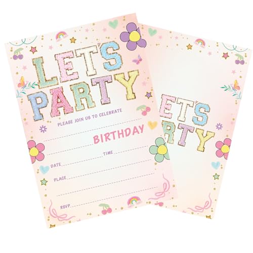 qinghemengxia Let's Party! Birthday Invitations - Cute Flower - 20Pcs Double-Sided Fill- In Invitation Cards & Envelopes For Boys, Girls, Kids, Birthday Party Favor & Supplies 6 x 4 Inch