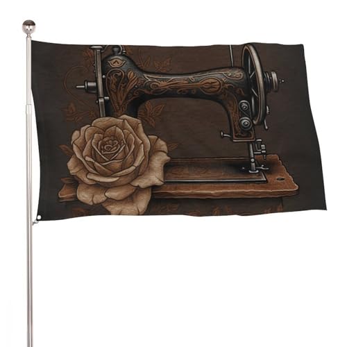 Drapeau de bienvenue pour jardin saisonnier rose et machine à coudre grand format