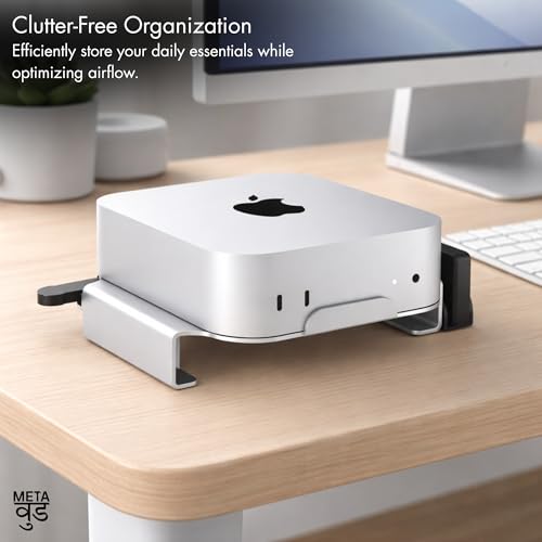 Image of Desktop Mount for Mac mini M4 & M4 Pro | Airflow Design & Quick Power Button Access | SSD Holder | Cable Organiser | Mac mini Stand 2026 (Silver)