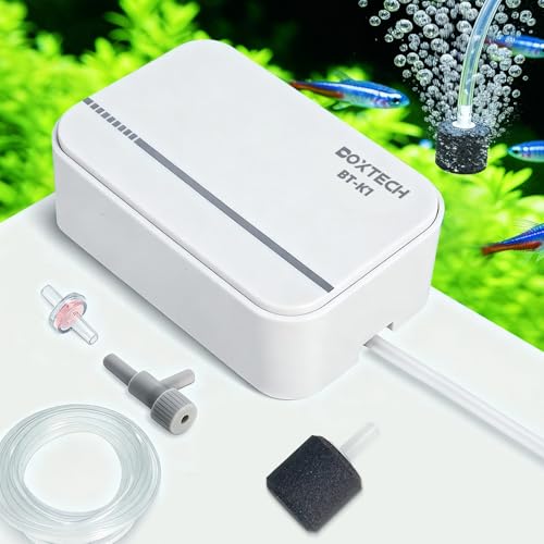 boxtech Aquarium Luftpumpe, Ultra Leise Aquarium Sauerstoffpumpe Leistungsstarke Belüfterpumpe für Reichhaltige und feine Luftblasen（2 Watts）