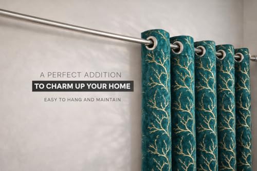 Image of Bilji Pattern Velvet 11 Feet Blackout Curtain Panels, 70% Light-Blocking Heavy Thermal Insulated Drapes Golden Foil Set of 1 (335 * 121cm, Sea Green)