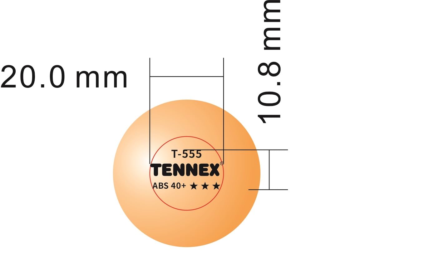 TENNEX T-555 ABS Table Tennis Ball Pack of 6, Orange | Made ABS, Standard Size