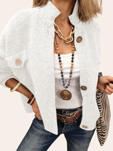 Image of Saodimallsu Womens Cropped Cardigan Sweaters Button Up Chunky Knit Long Sleeve Collared Open Front Loose Jackets