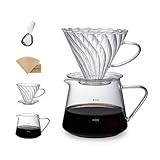 Can's Pour Over Kaffeebereiter-Set mit 50 Filtern, Glas-Kaffeekanne und Glas-Kaffeekanne + Edelstahl-Kaffeelöffel, V60 Pour Over Coffee (groß, 700 ml, transparent – transparent)