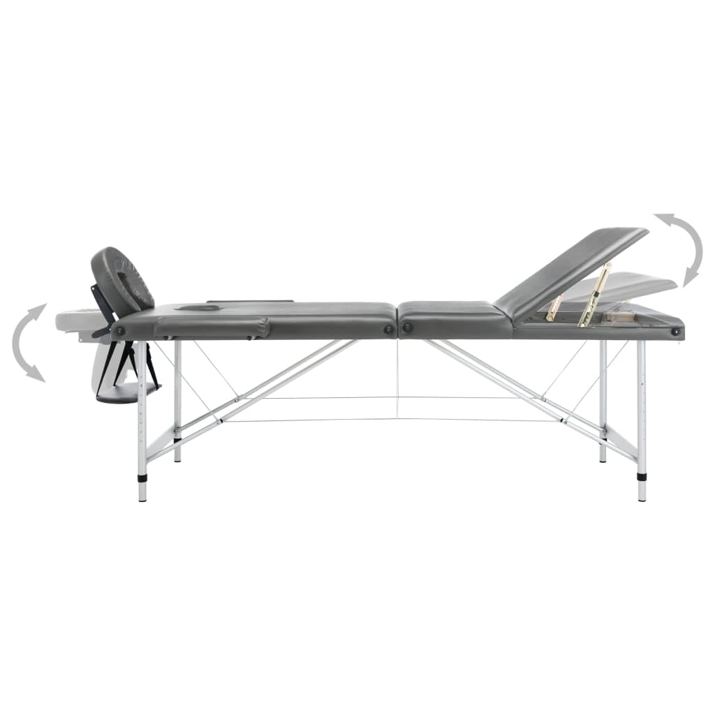 vidaXL Camilla Masaje de 3 Zonas Estructura Aluminio Antracita 186x68cm Salud Accesorios Salón Masajista Cuidado Personal Altura Ajustable Cómoda