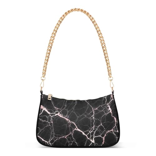 Zipper Ladies Shoulder Bag Floral Black Marble Texture Veins White Clutch Handbags Retro Womens Hobo Totes Purse Bags with Chain Strap