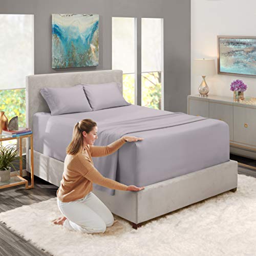 Image of Nestl Queen Bed Sheet Set - Grey Lavender - 4-Piece Extra Deep Pocket | Instantly Soft, Night-One Ready (No Wash Required). Fits Extra Deep Pockets up to 24 Inches, 360-Degree Elastic Grip