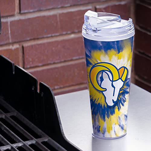 Image of Rico Industries NFL Football Glitter 24oz Acrylic Glitter Tumbler with Hinged Lid, Officially Licensed Double Wall Tumbler with Straw