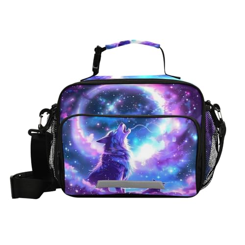 Kcldeci Wolf Galaxy Insulated Lunch Bag for Women/Men Galaxy Wolf Reusable Lunch Box for Office Work School Picnic Beach - Leakproof Cooler Tote Bag Freezable Lunch Bag