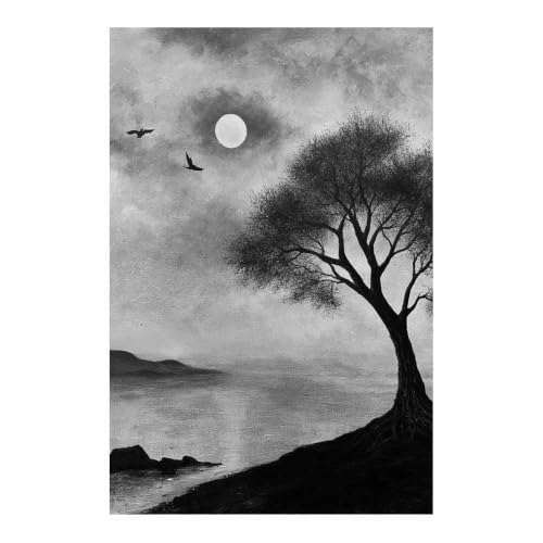 Art des corbeaux arbores du lac lune affiche décoration grand format 80x120cm