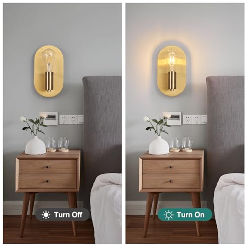 Image of Modern Wall Sconces Set of Two Mid-Century Sconces Wall Lighting 6W Stainless Steel Oval Decor Gold Wall Lamps for Bedrooms Living Room Bathroom Corridor
