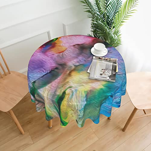 Art Abstract Bright Rainbow Oil Pattern Tablecloth, Abstract Art Rainbow Border Print Easy Care Fabric Tablecloth, 60” For Dinner Table Decor #TOP1