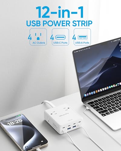 230W USB Power Strip, Ultra Thin Flat Plug Extension Cord 5FT, 4 AC Outlets 8 USB Ports(4 USB-C&4 USB A), 2000J Surge Protector, Home Office Dorm... - Image 3