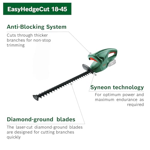 Bosch Cordless Hedge Cutter EasyHedgeCut 18-45 (without battery, 18 Volt system, blade length 45 cm, in carton packaging)